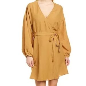 *Fits like 3x/4x*Linen Blend Wrap Dress in Toffee